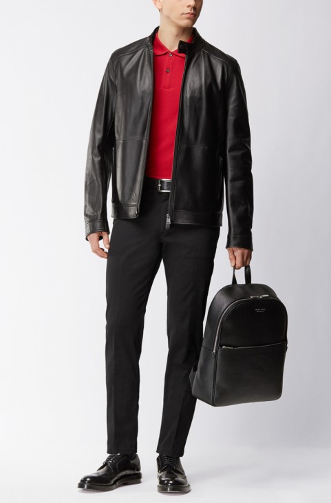 Boss Leather Jacket Norbas 50378660 μαύρο