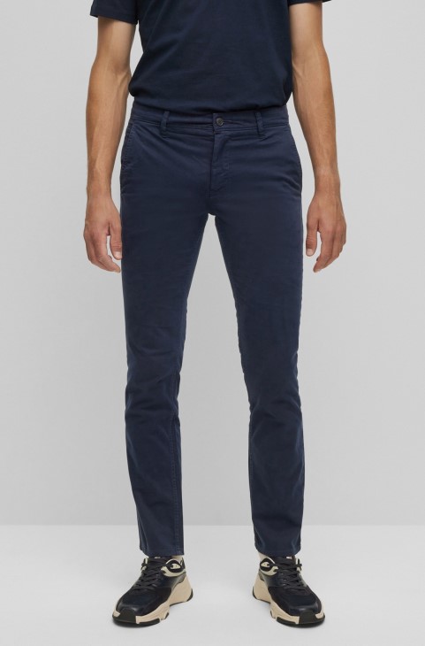 Παντελόνι Hugo Boss Slim-fit σε σκούρο μπλε βαμβακερό σατέν