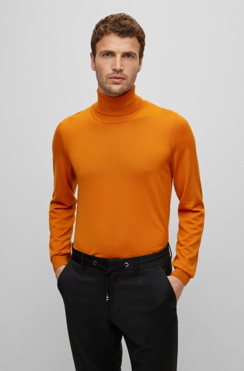 ανοιχτό πορτοκαλί Slim-fit Rollneck πουλόβερ από παρθένο μαλλί Hugo Boss