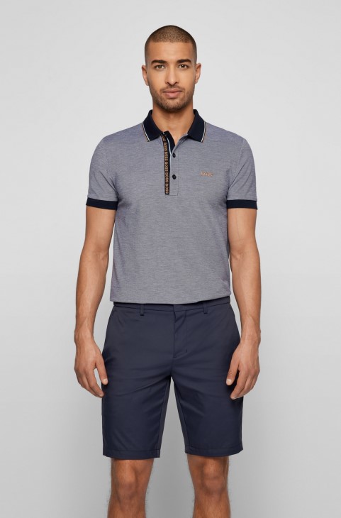 Πόλο μπλουζάκι Hugo Boss Slim-fit με επώνυμη πατιλέτα σκούρο μπλε