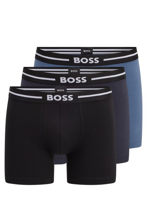 Hugo Boss τριών συσκευασιών από βαμβακερά μποξερ σλιπ με μοτίβο στη μέση με λογότυπο