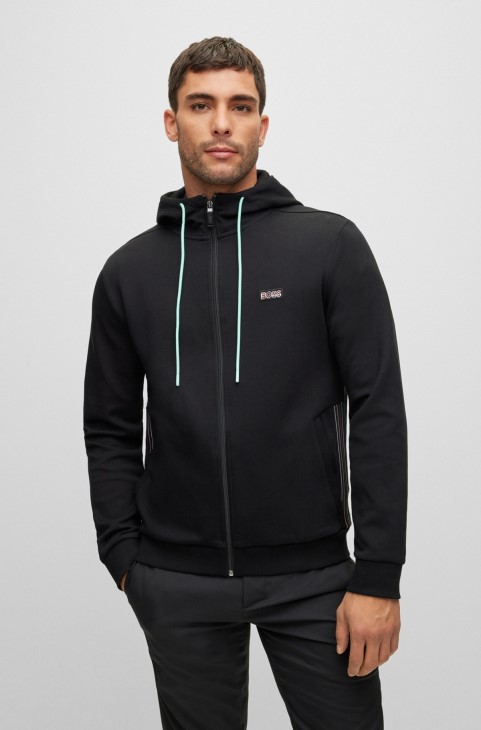 Hugo Boss βαμβακερό Hoodie με πολύχρωμο μαύρο λογότυπο