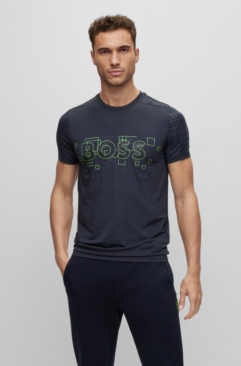 Slim-fit μπλουζάκι ενεργό-stretch με εφέ λάμψης Hugo Boss σκούρο μπλε