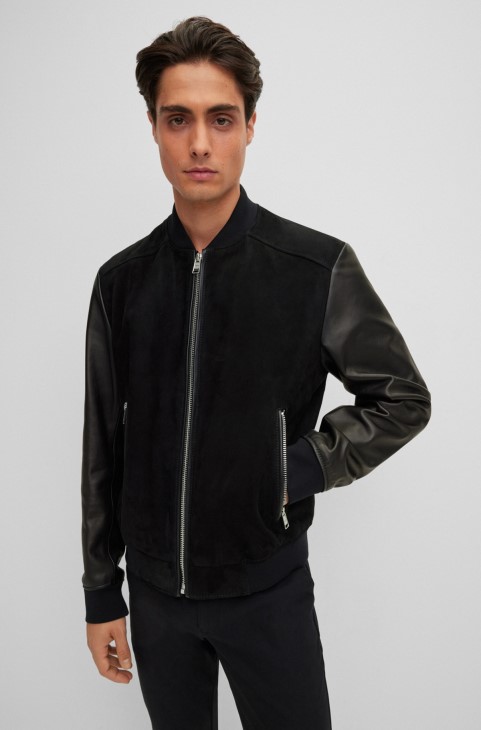 Bomber Jacket σε Suede και Nappa Leather Hugo Boss μαύρο