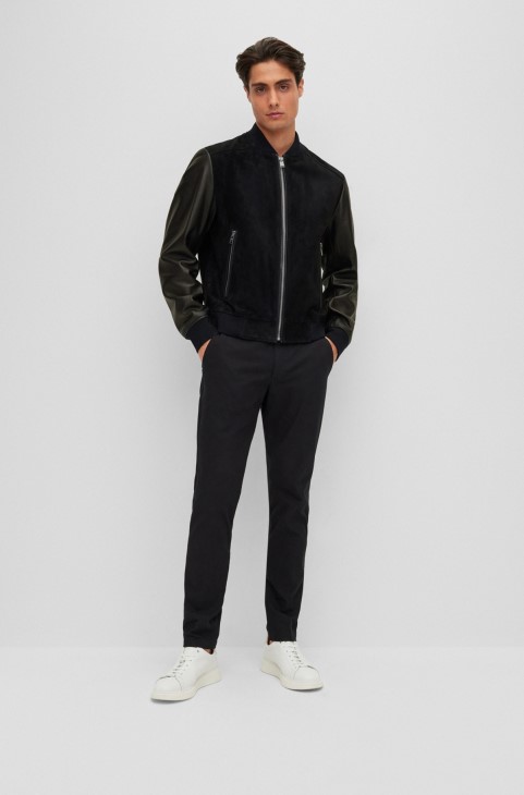 Bomber Jacket σε Suede και Nappa Leather Hugo Boss μαύρο
