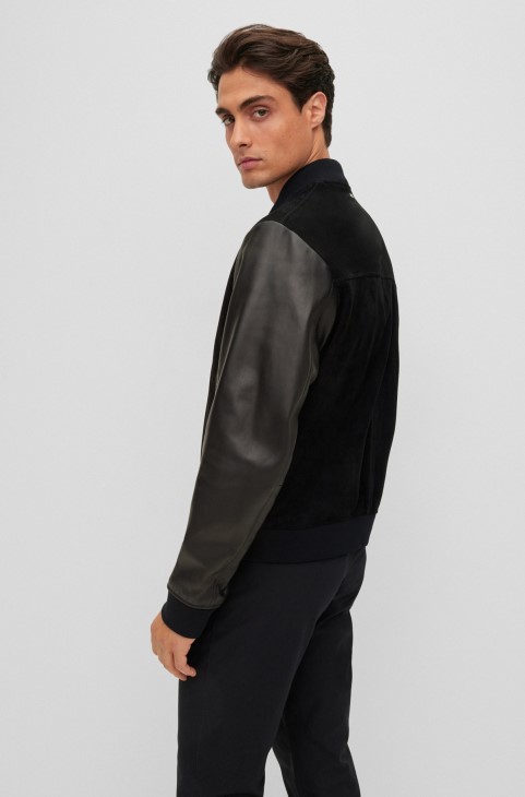 Bomber Jacket σε Suede και Nappa Leather Hugo Boss μαύρο
