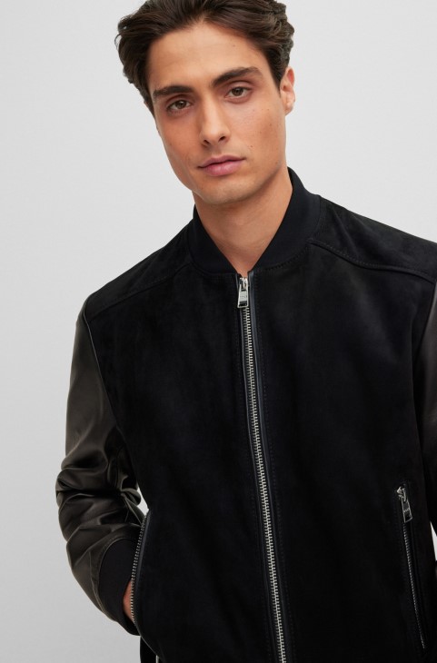 Bomber Jacket σε Suede και Nappa Leather Hugo Boss μαύρο
