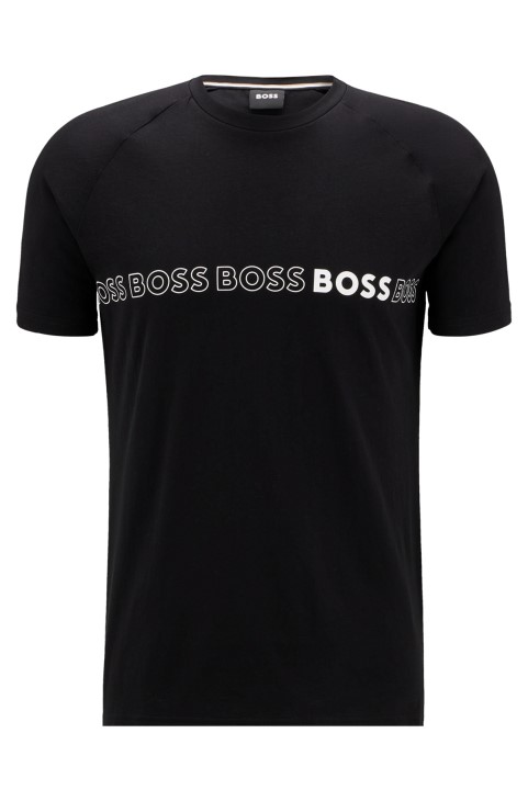 T-shirt από βαμβακερό ζέρσεϊ σε Slim-fit με προστασία Upf 50 Hugo Boss μαύρο