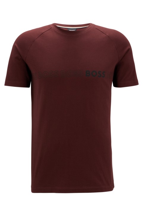 Hugo Boss σκούρο κόκκινο βαμβακερό μπλουζάκι Slim-fit με προστασία Upf 50