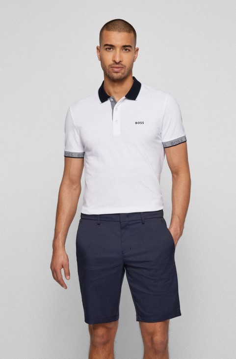 λευκό μπλουζάκι πόλο Hugo Boss Slim-fit με λεπτομέρειες λογότυπου