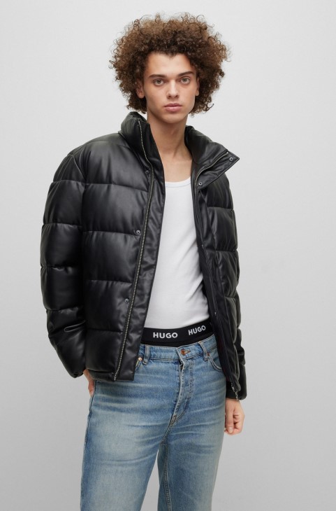 Puffer Jacket από ψεύτικο δέρμα με πλαίσιο μαύρο λογότυπο Hugo Boss