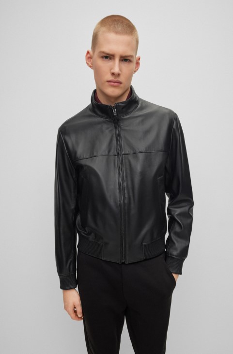 μαύρο Bomber Jacket σε δερμάτινο Nappa Hugo Boss