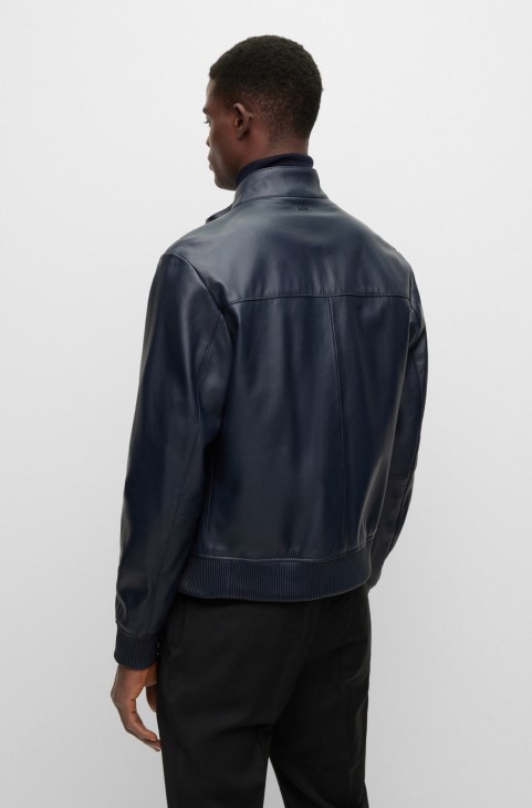 Bomber Jacket σε δερμάτινο Nappa Hugo Boss σκούρο μπλε
