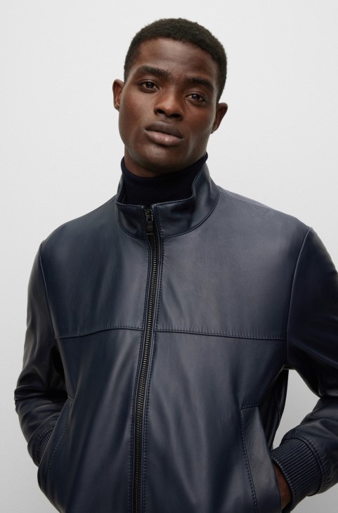 Bomber Jacket σε δερμάτινο Nappa Hugo Boss σκούρο μπλε
