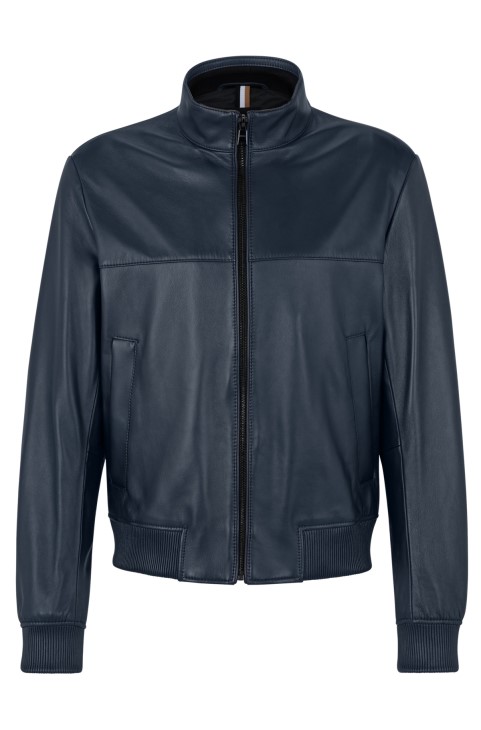 Bomber Jacket σε δερμάτινο Nappa Hugo Boss σκούρο μπλε
