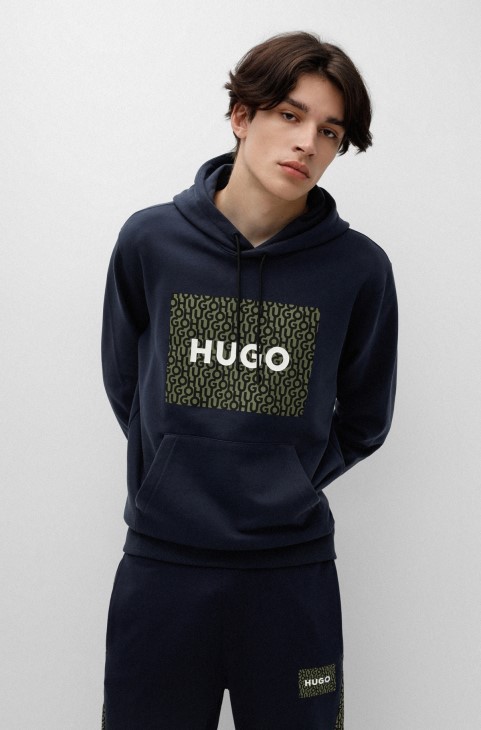 Hugo Boss Hoodie χαλαρής εφαρμογής σε French Terry με λογότυπο σκούρο μπλε