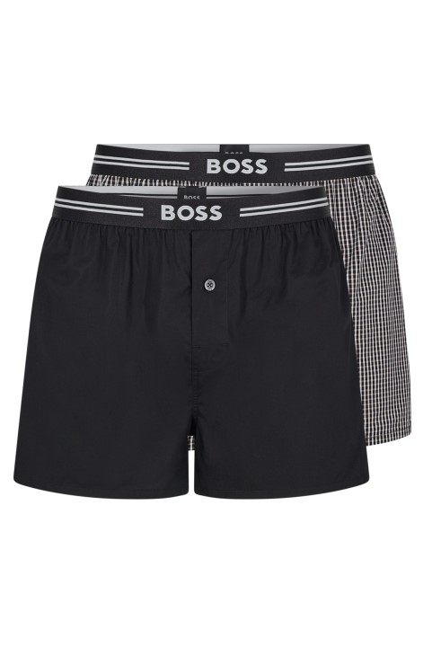 Hugo Boss δύο πακέτα βαμβακερή πιτζάμα σορτς με λογότυπο στη μέση σε μαύρο χρώμα