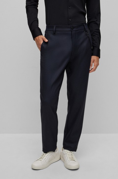 Hugo Boss σκούρο μπλε Slim-fit Chino από ελαστικό ύφασμα με λεπτομέρεια κορδονιού