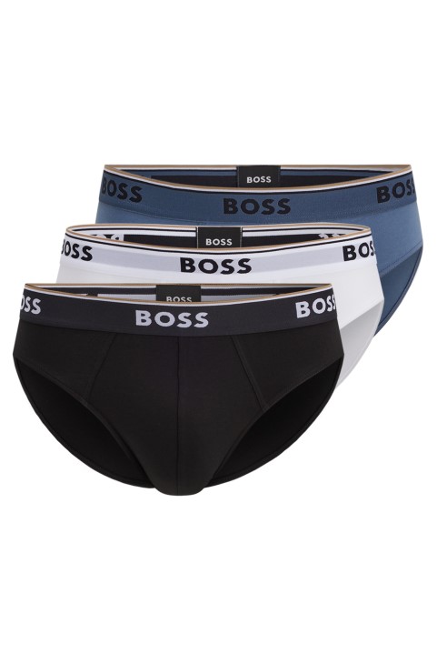 Hugo Boss τριών σλιπ βαμβακερό σλιπ με λογότυπο στη μέση σε μαύρο χρώμα