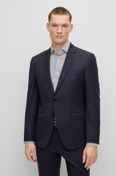 Σκούρο μπλε Slim-fit μπουφάν σε παρθένο μαλλί Serge Hugo Boss