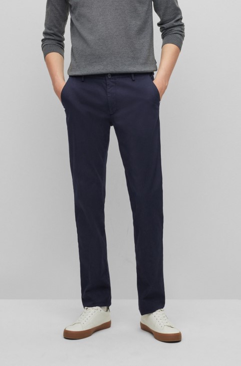 Slim-fit Chinos από ελαστικό βαμβακερό Gabardine Blue Hugo Boss