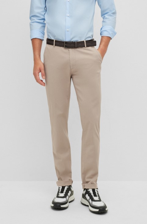 ανοιχτό μπεζ Slim-fit Chinos από ελαστικό βαμβακερό Gabardine Hugo Boss