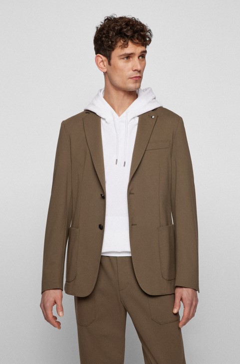 Slim-fit Jacket σε ύφασμα ελαστικού Interlock καφέ Hugo Boss