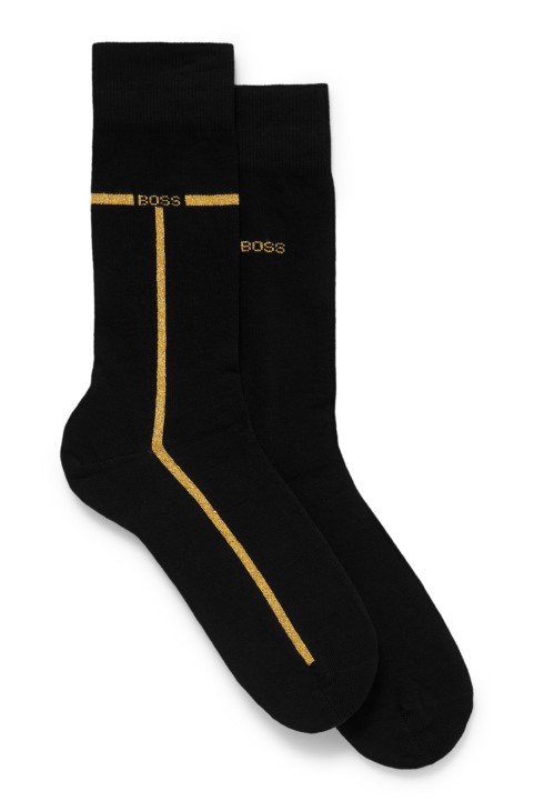 Hugo Boss μαύρες κάλτσες δύο συσκευασιών κανονικού μήκους με λεπτομέρειες λογότυπου