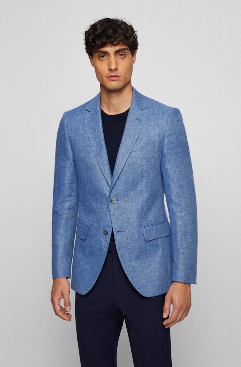 Slim-fit Jacket σε λινό με μικρο-μοτίβο μείγμα Hugo Boss Blue