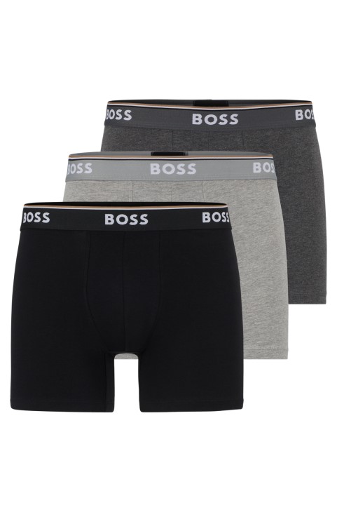 Hugo Boss γκρι σλιπ τριών βαμβακερών μποξεράκι με λογότυπα