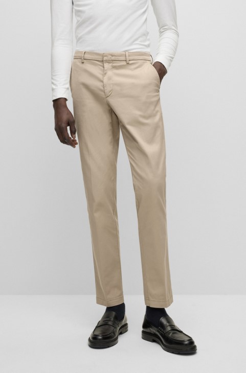 Slim-fit Chinos σε ελαστικό βαμβακερό Gabardine Hugo Boss ανοιχτό μπεζ