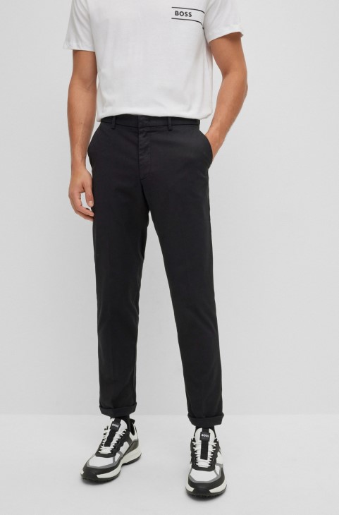 Slim-fit Chinos από ελαστικό βαμβακερό Gabardine Black Hugo Boss