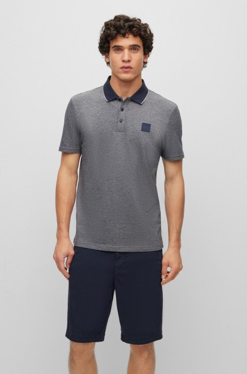 Hugo Boss σκούρο μπλε Oxford-cotton Polo μπλουζάκι με σήμα λογότυπο