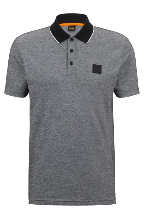 Hugo Boss Oxford-cotton Polo μπλουζάκι με σήμα λογότυπο σκούρο γκρι