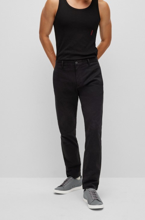 Hugo Boss μαύρα Slim-fit Chinos από ελαστική βαμβακερή γκαμπαρντίνα