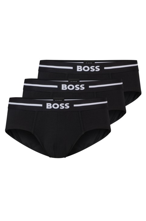 μαύρο Hugo Boss τριών συσκευασιών από ελαστικό βαμβακερό μπαούλο με λογότυπο στη μέση