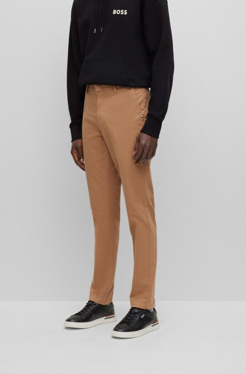 μπεζ Slim-fit Chinos από ελαστικό βαμβακερό Gabardine Hugo Boss