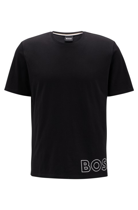 μαύρη μπλούζα με στρετς-βαμβακερή πιτζάμα Hugo Boss με λογότυπο περίγραμμα