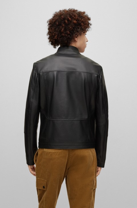 Biker Jacket Hugo Boss εξαιρετικά λεπτή σε δερμάτινο μαύρο
