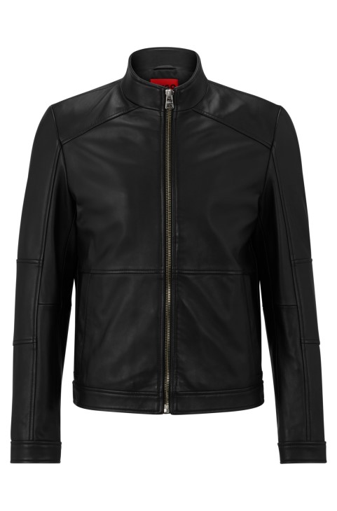 Biker Jacket Hugo Boss εξαιρετικά λεπτή σε δερμάτινο μαύρο
