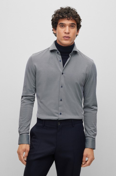 Slim-fit πουκάμισο σε δομημένο Performance-stretch Jersey Hugo Boss γκρι