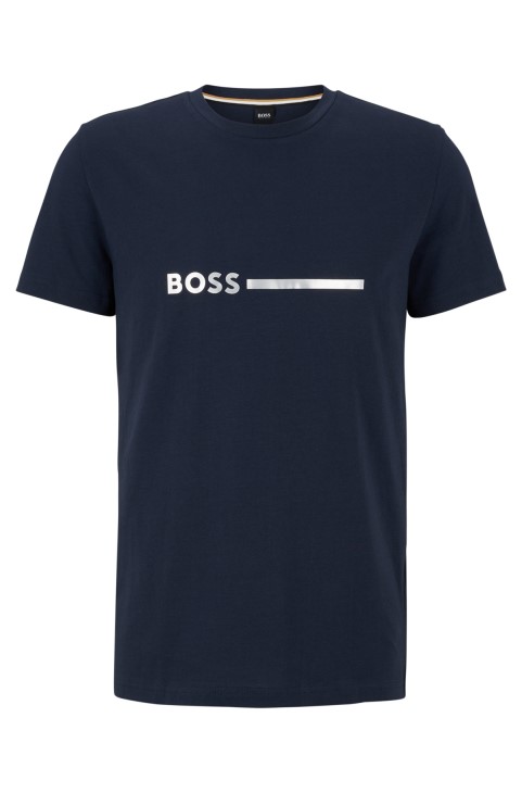 T-shirt Hugo Boss σκούρο μπλε κανονική εφαρμογή από βαμβάκι με προστασία UV