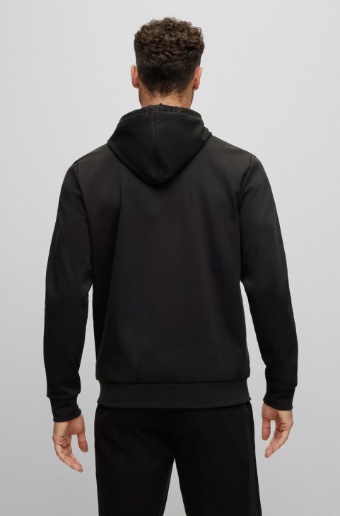 Hugo Boss Hoodie από βαμβακερό μείγμα με λογότυπο σε εφέ σε μαύρο χρώμα
