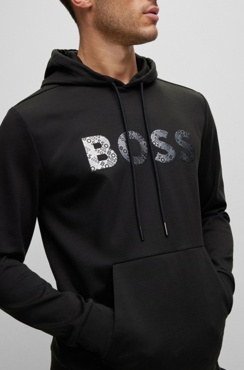 Hugo Boss Hoodie από βαμβακερό μείγμα με λογότυπο σε εφέ σε μαύρο χρώμα
