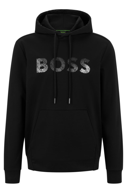 Hugo Boss Hoodie από βαμβακερό μείγμα με λογότυπο σε εφέ σε μαύρο χρώμα
