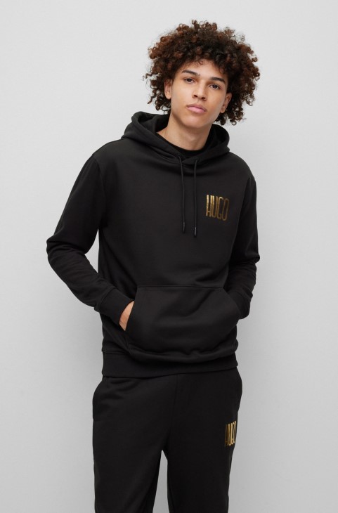 Hugo Boss Cotton-terry Hoodie με λεπτομέρεια λογότυπου σε μαύρο χρώμα