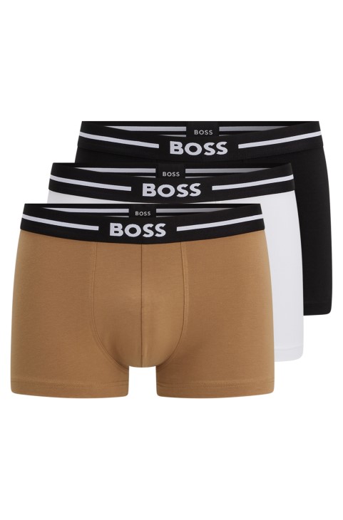 Hugo Boss τριών συσκευασιών από μαύρα ελαστικά βαμβακερά μπαούλα με λογότυπο στη μέση