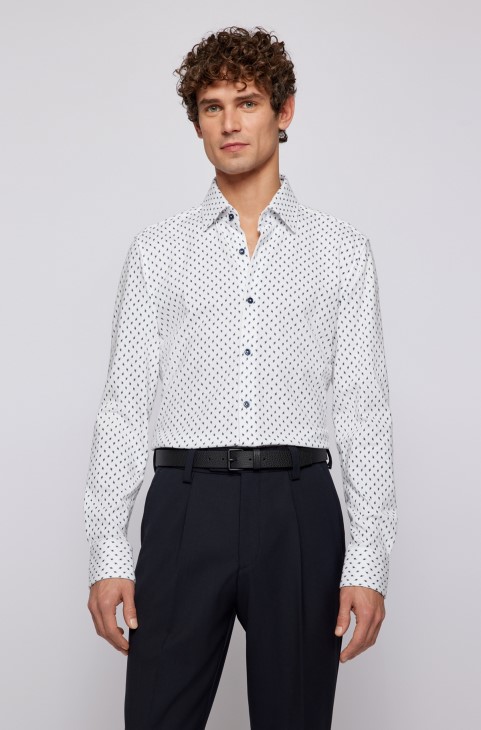 Πουκάμισο Hugo Boss Slim-fit σε εμπριμέ βαμβακερό ζέρσεϊ λευκό