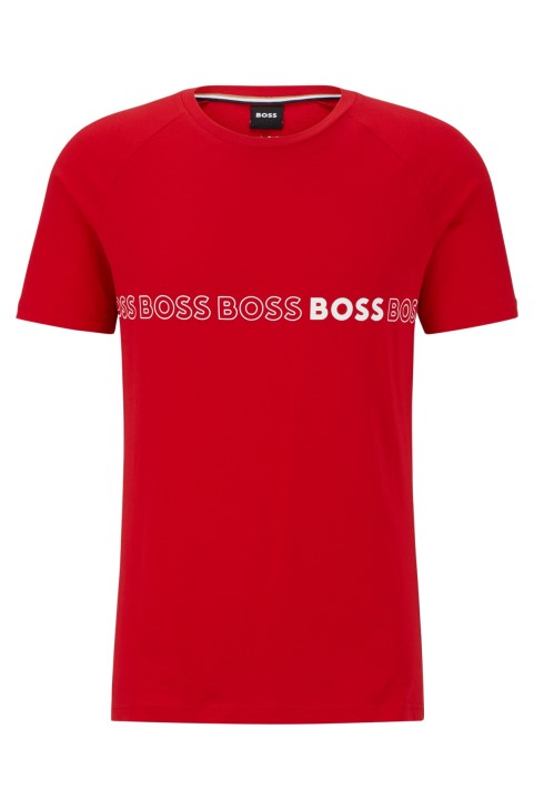 κόκκινο μπλουζάκι Hugo Boss από οργανικό βαμβακερό λεπτό μπλουζάκι με επαναλαμβανόμενα λογότυπα