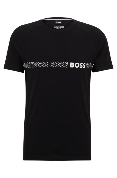 Hugo Boss μαύρο μπλουζάκι από οργανικό βαμβάκι σε λεπτή εφαρμογή με επαναλαμβανόμενα λογότυπα